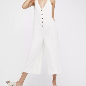 Free People Ivory Button Front Wide Leg Jumpsuit Size M